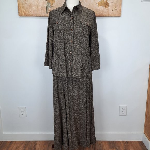 Vtg 90s bronze micro crinkle floral skirt set — JM Collection Jennifer Moore - Picture 3 of 16